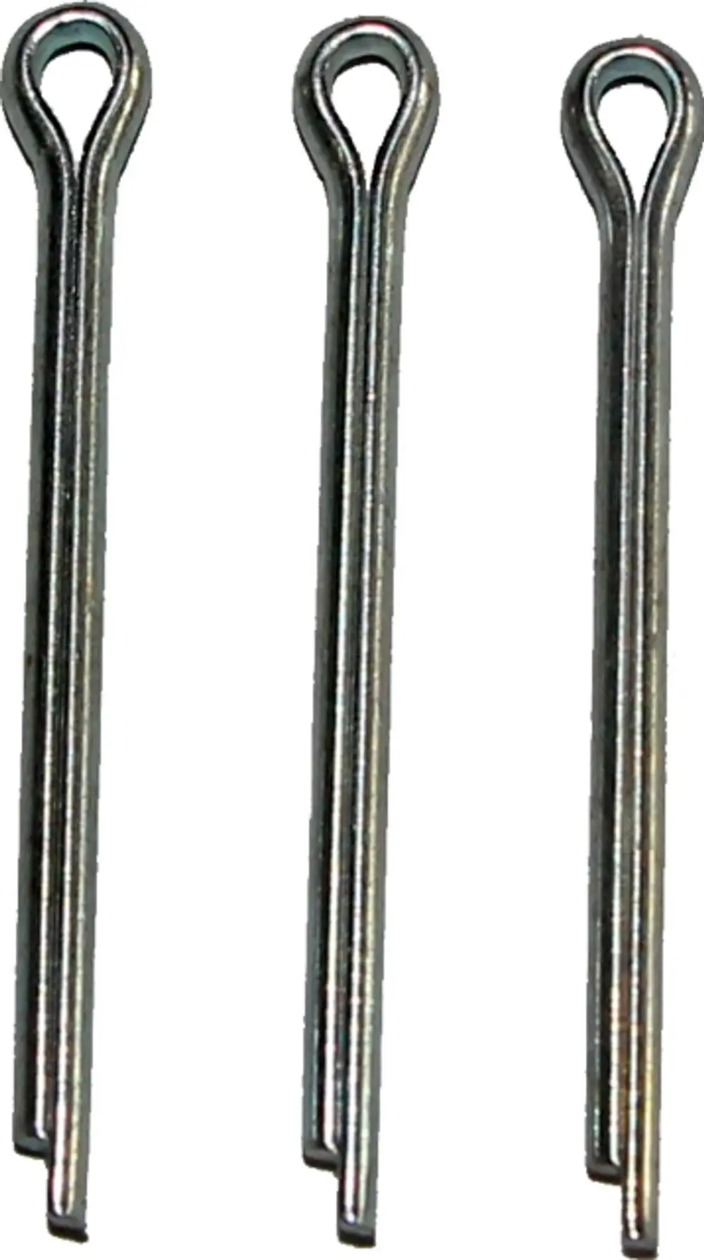 Drei verzinkte Sicherungssplinte in gerader Form mit Schlaufe, geeignet für diverse Anwendungen, unter anderem im Bereich von Wolf Produkten.